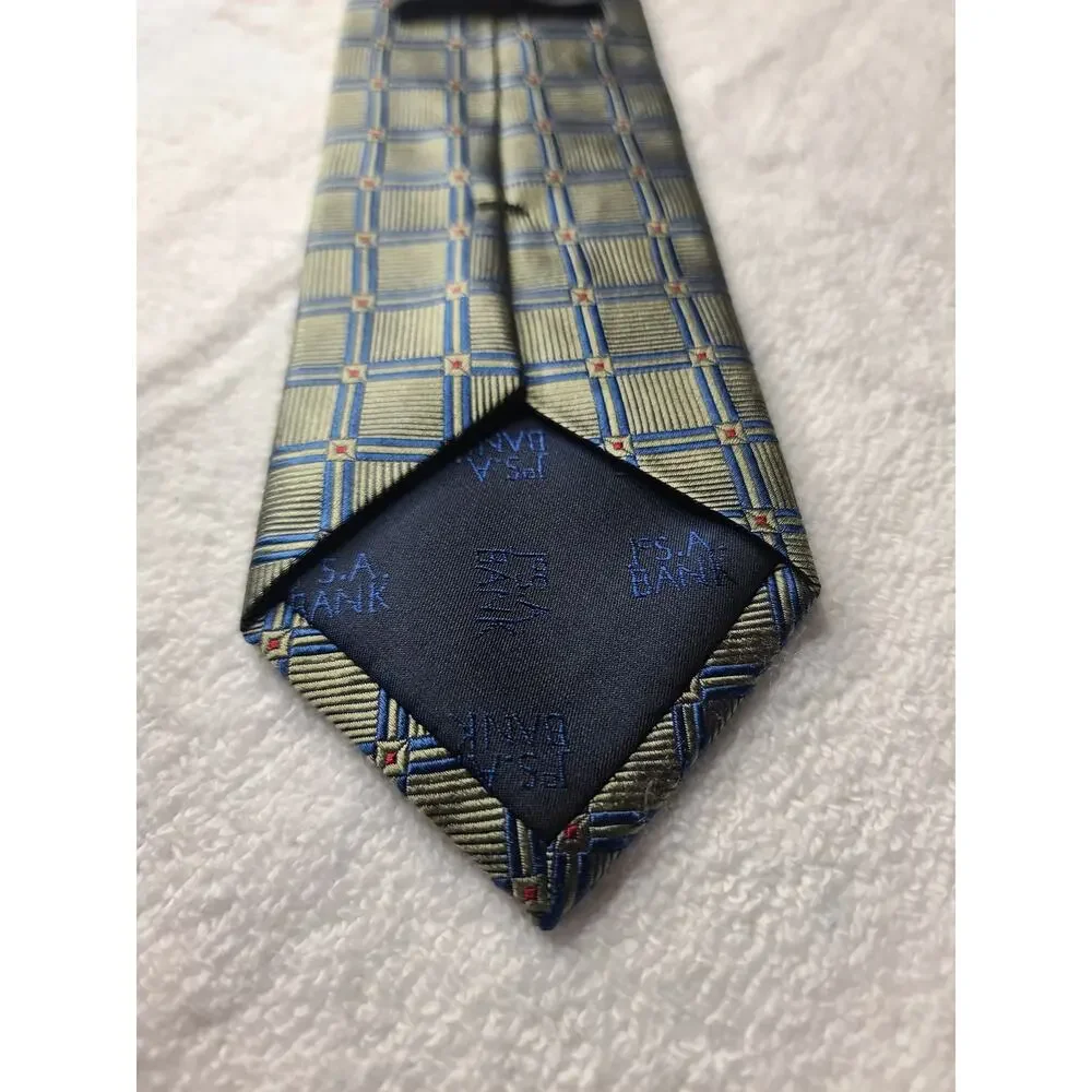 Jos. A. Bank green blue square geometric silk tie - 59